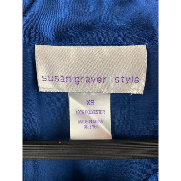 Susan Graver Style Royal Blue Satin Button-Up Shirt XS - Picture 3 of 4
